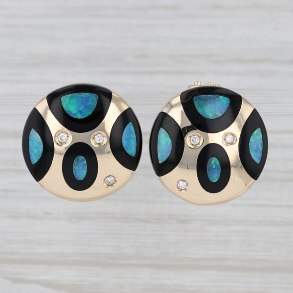 Light Gray Asch Grossbardt Opal Diamond Button Statement Earrings 14k Yellow Gold Clip On