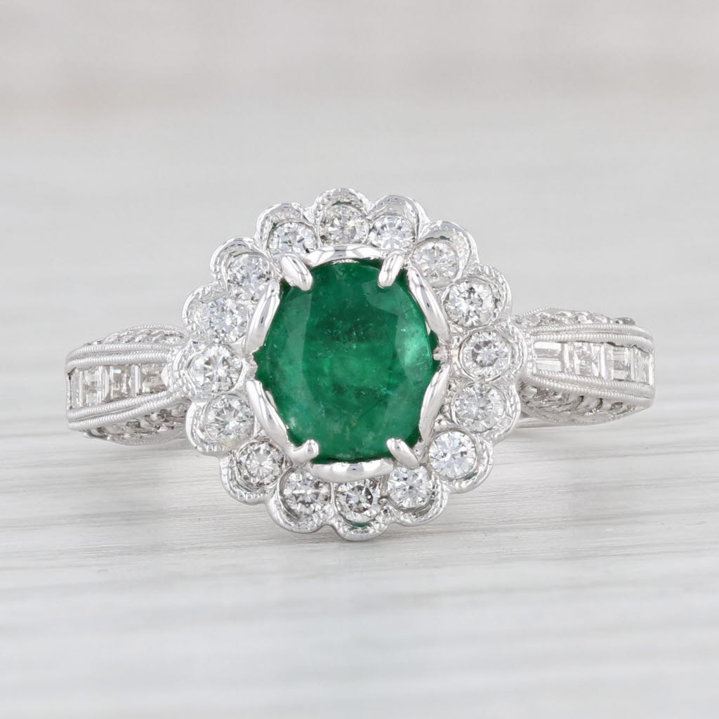 Light Gray 1.97ctw Oval Emerald Diamond Halo Engagement Ring 18k White Gold Size 7 GIA