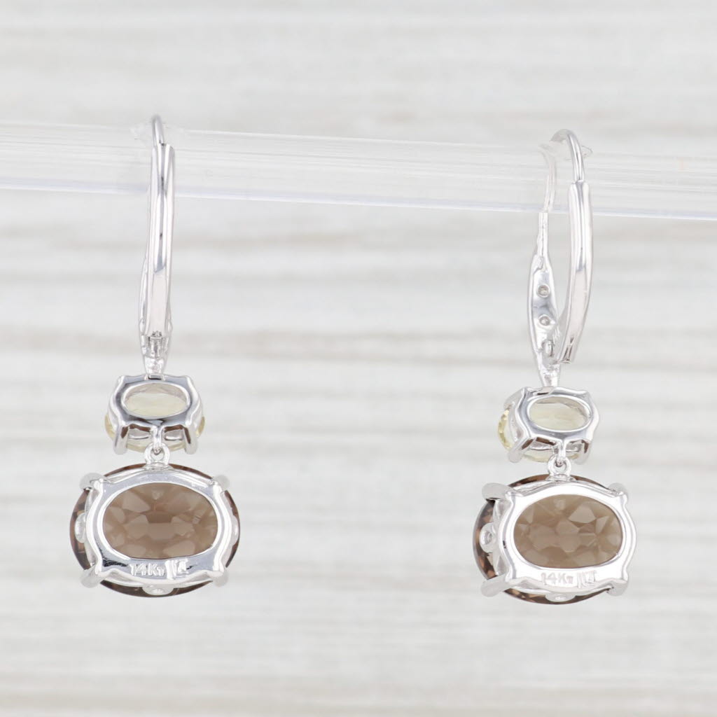 Light Gray 5.72ctw Smoky Quartz Citrine Diamond Drop Earrings 14k White Gold Lever Back