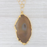 Light Gray New Nina Nguyen Agate Slice Statement Pendant Necklace Sterling Gold Vermeil 30"