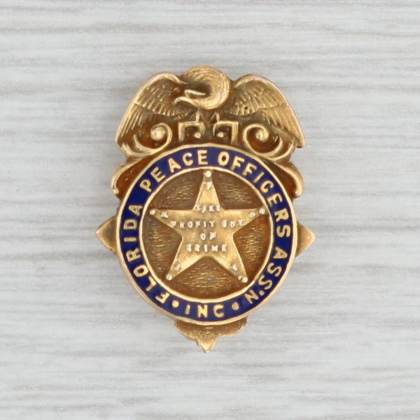 Light Gray Florida Peace Officers Association Badge Pin 10k Gold Vintage Star Eagle