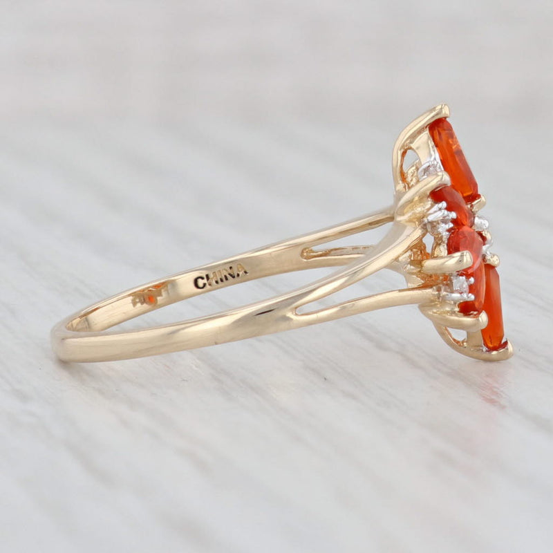 0.55ctw Fire Opal Diamond Flower Ring 14k Yellow Gold Size 9.25
