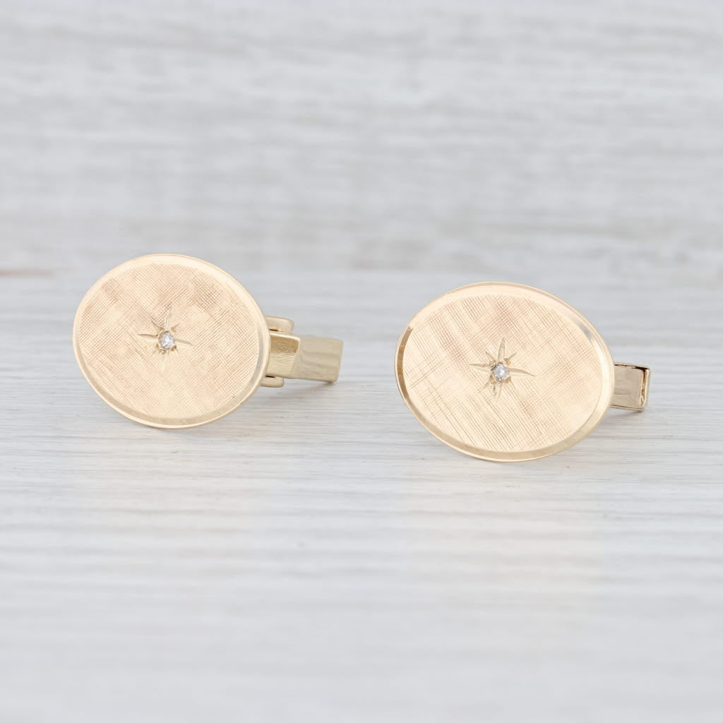 Light Gray Diamond Starburst Cufflinks 14k Yellow Gold Vintage Suit Accessories