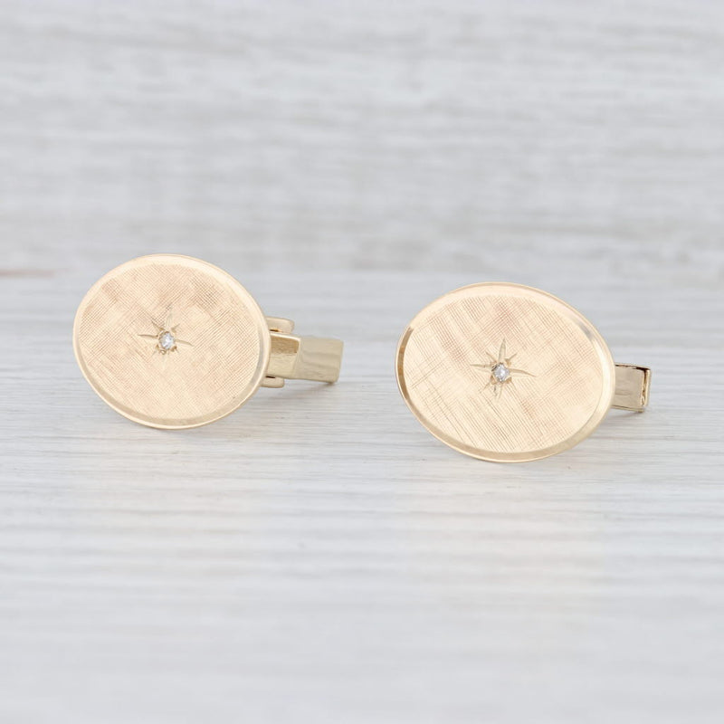 Light Gray Diamond Starburst Cufflinks 14k Yellow Gold Vintage Suit Accessories