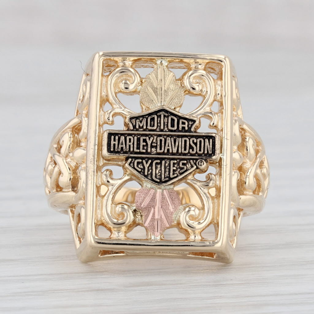 Light Gray Harley Davidson Motorcycles Logo Ring 10k Gold Floral Openwork Ornate Size 6