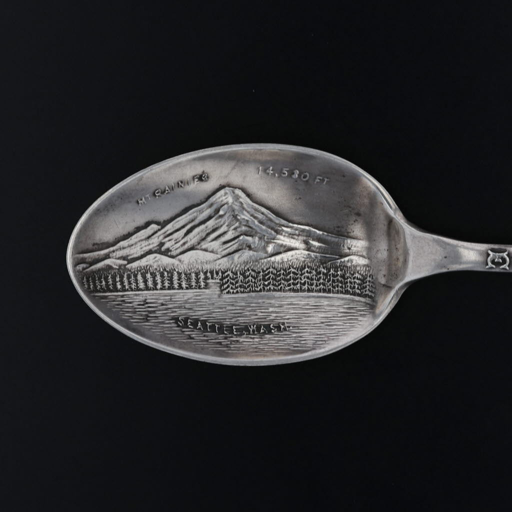 Black Vintage Seattle Washington Souvenir Spoon Sterling Silver Figural Chief Rainier