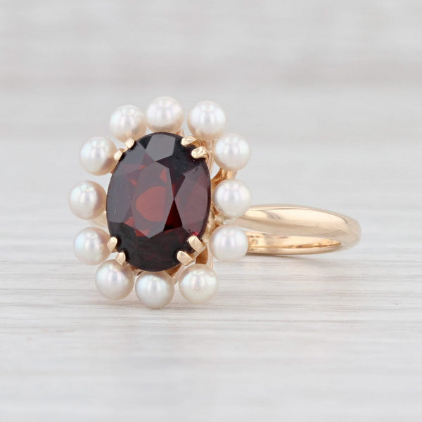 Light Gray Church & Co Garnet Pearl Halo Ring 14k Yellow Gold Size 6.5 Oval Solitaire