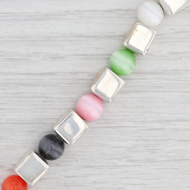 Light Gray New Bead Statement Bracelet Multi Color Glass Sterling Silver 7” Toggle Clasp