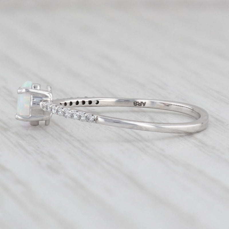 Lab Created Opal Diamond Ring 14k White Gold Size 7.25 Stackable Solitaire