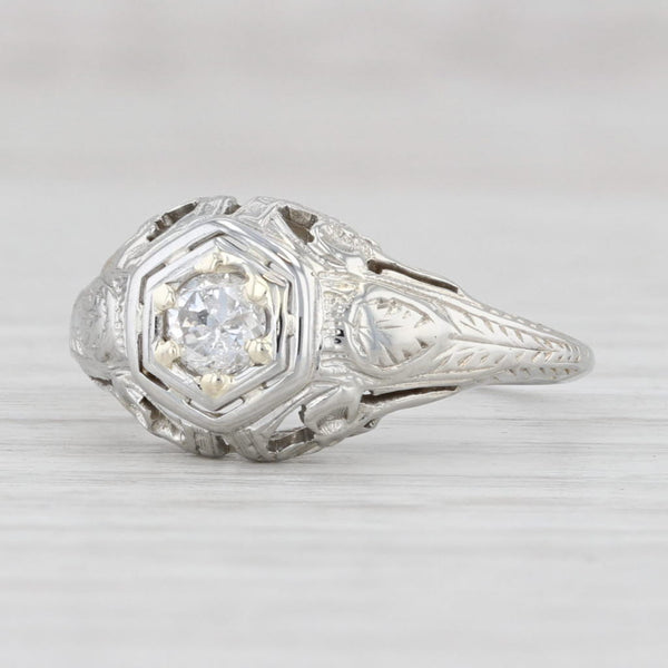 Light Gray Art Deco 0.25ct Diamond Solitaire Engagement Ring 18k White Gold Size 6.5