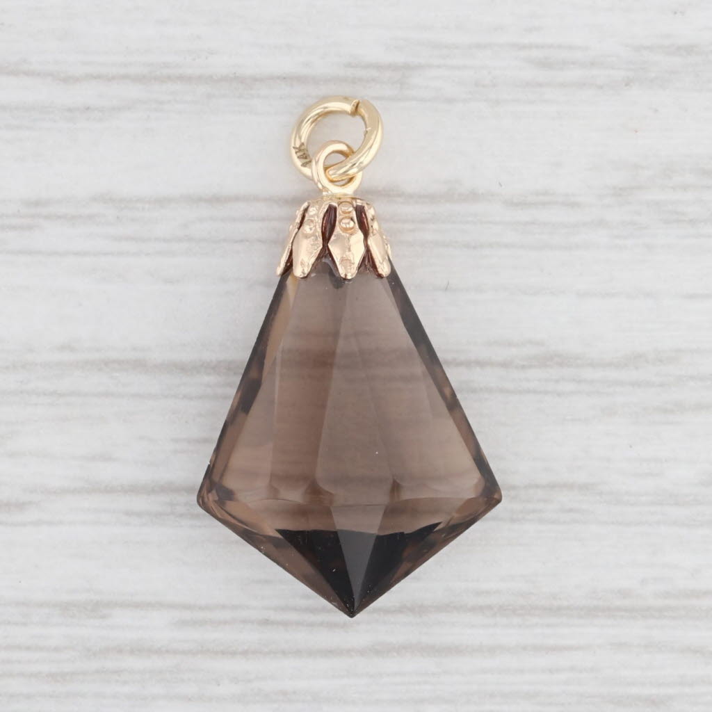 Light Gray 6.50ct Smoky Quartz Drop Pendant 14k Yellow Gold Charm