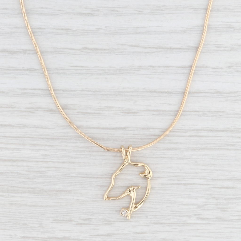 Light Gray Diamond Dog Pendant Necklace 10k Yellow Gold 18" Snake Chain