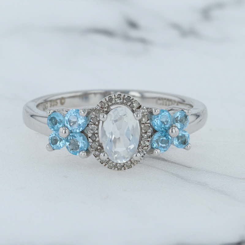 Light Gray New 0.82ctw White Blue Topaz Diamond Halo Flower Ring Sterling Silver Size 9