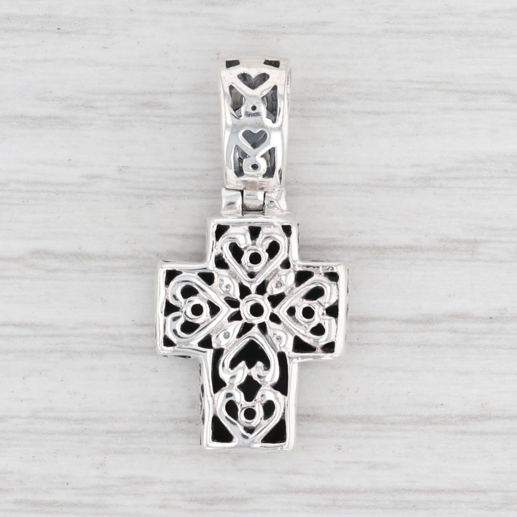 Light Gray New Black Resin Reversible Cross Pendant Sterling Silver 925 Heart Openwork