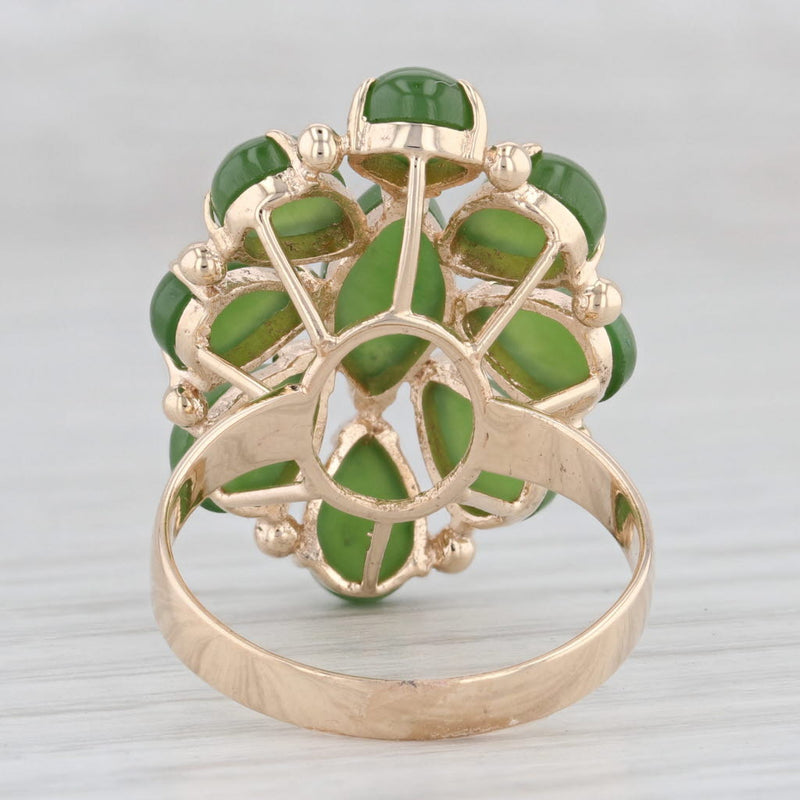 Light Gray Green Nephrite Jade Ring 14k Yellow Gold Size 7.5 Cocktail Cluster
