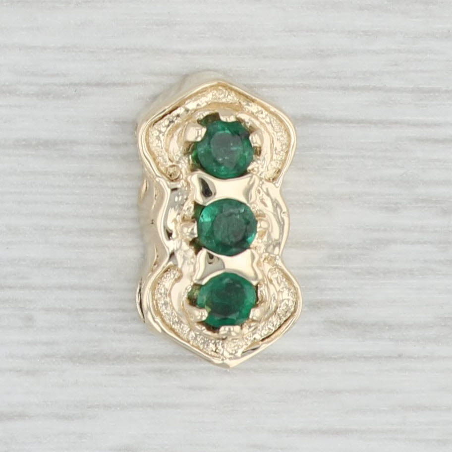 Light Gray 0.30ctw Emerald 3-Stone Slide Charm 14k Yellow Gold DHS May Birthstone