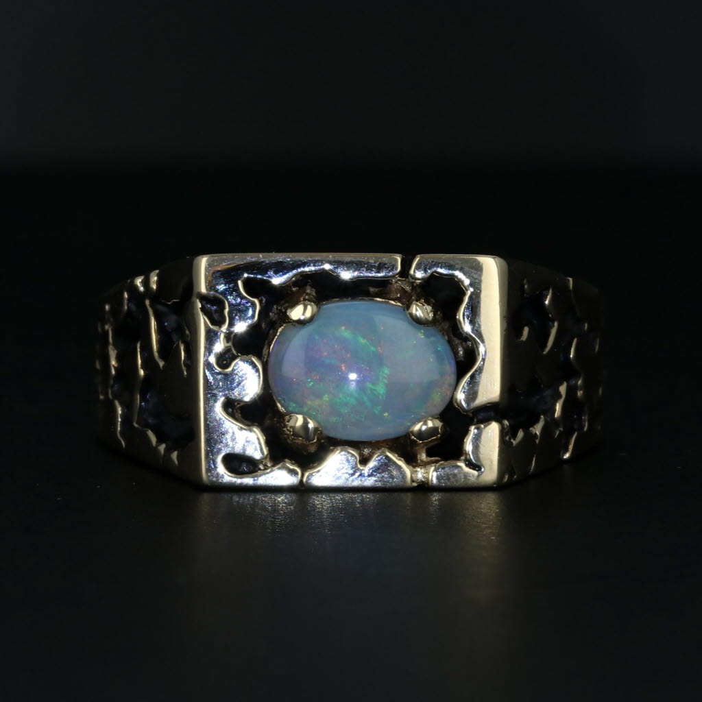 Black Vintage Opal Nugget Cutout Ring 10k Yellow Gold Size 9.5 Oval Cabochon Solitaire