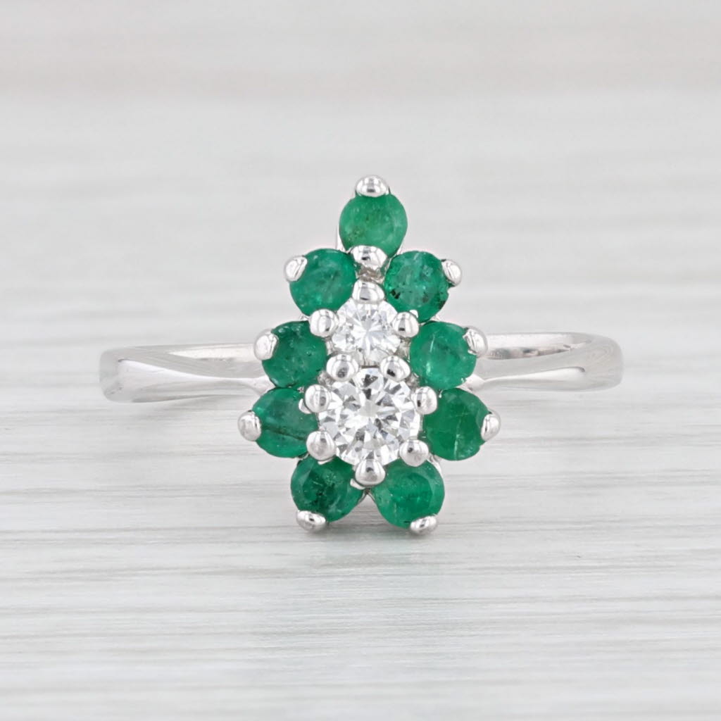 Light Gray 0.82ctw Emerald Diamond Pear Cluster Ring 14k White Gold Size 7