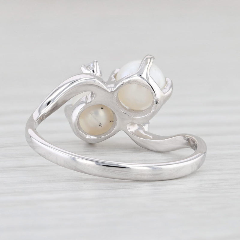 Cultured Pearl Diamond Bypass Ring 14k White Gold Size 5.75