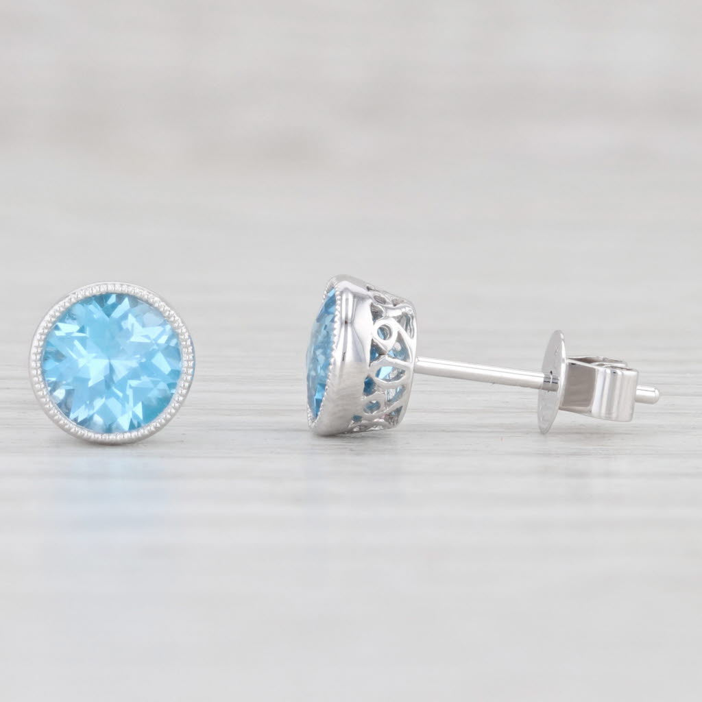 Light Gray New 1.85ctw Topaz Solitaire Stud Earrings 14k White Gold December Birthstone