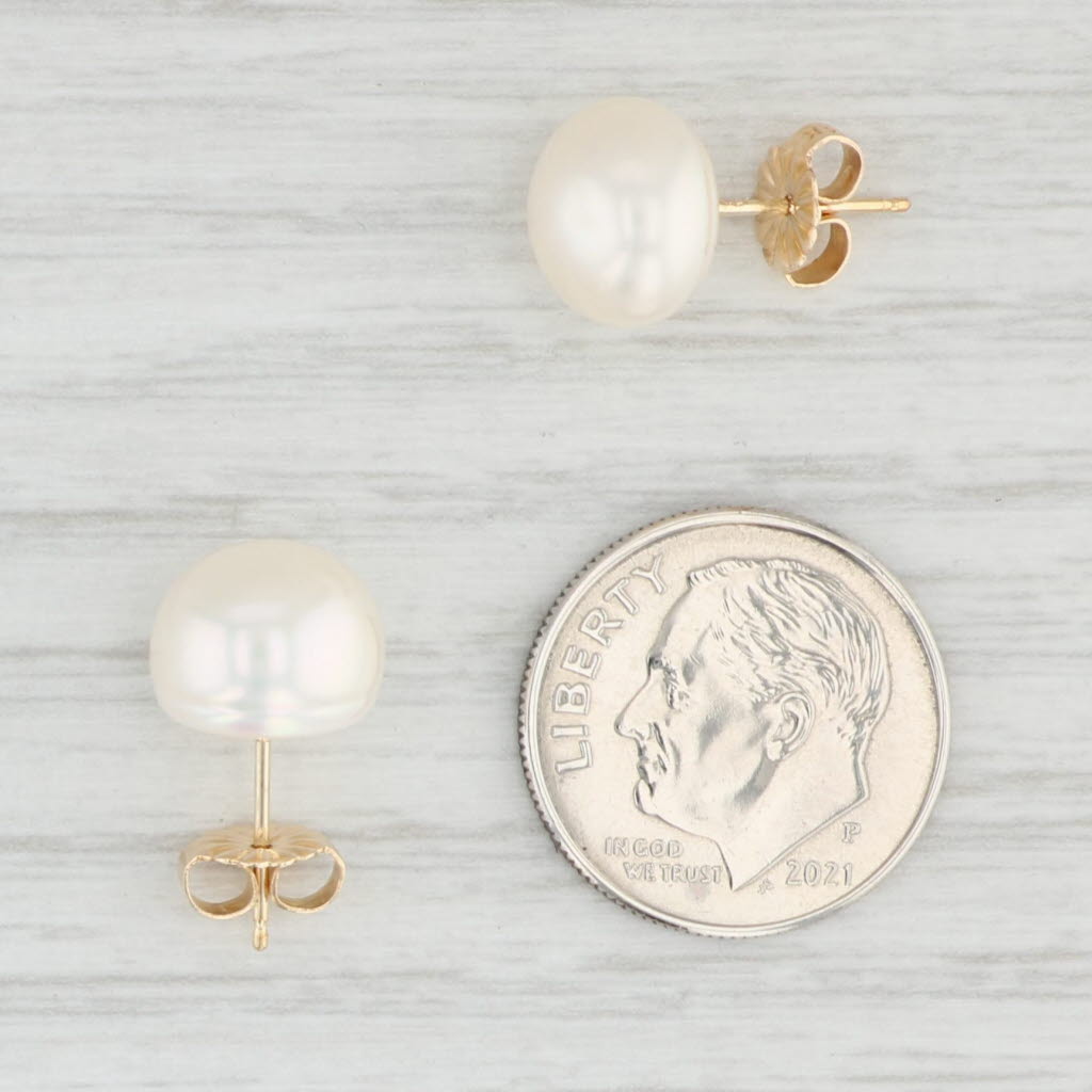 Light Gray Freshwater Cultured Pearl Stud Earrings 14k Yellow Gold Pierced Studs