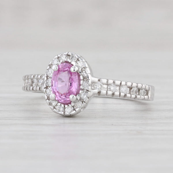 Light Gray 0.73ctw Pink Sapphire Diamond Halo Ring 14k White Gold Size 6.5 Engagement