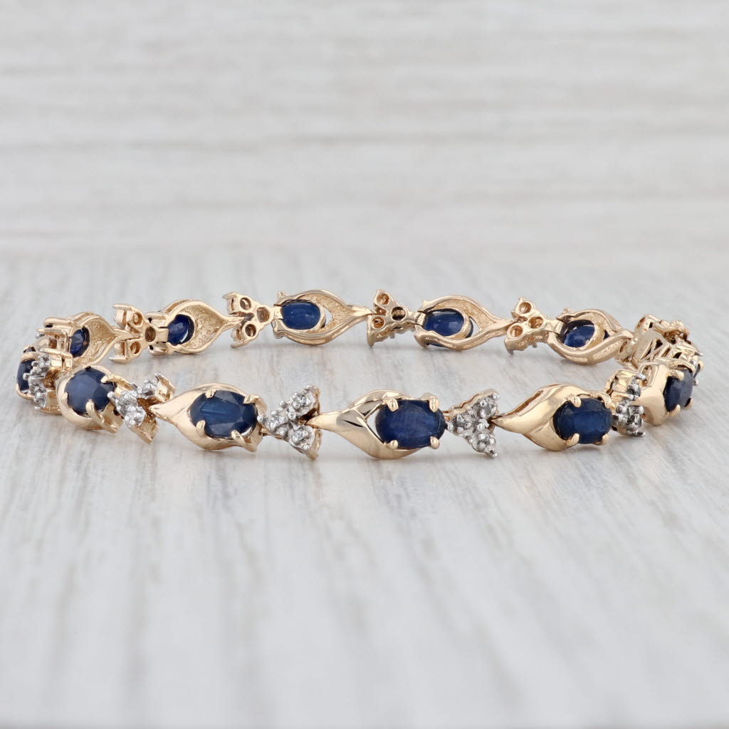 Light Gray 8.45ctw Blue Sapphire Diamond Tennis Bracelet 14k Yellow Gold 7.5" 6.4mm