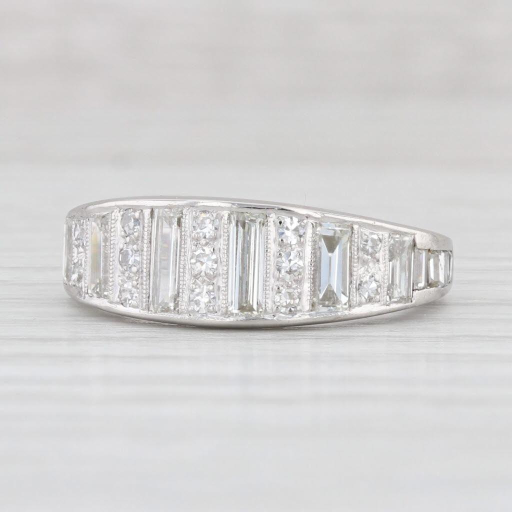 Light Gray Art Deco 1.35ctw Diamond Ring 900 Platinum Size 6.25 Wedding Anniversary Band