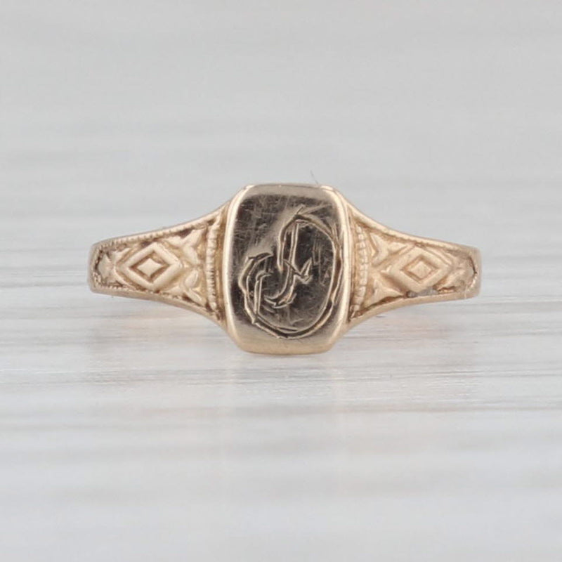 Antique Engraved Initial "D" Signet Ring 10k Gold Baby Small Size Keepsake