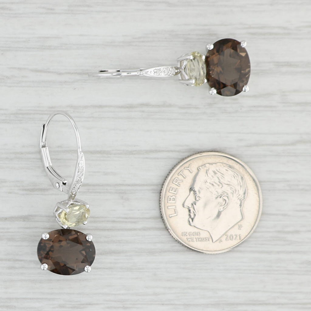 Light Gray 5.72ctw Smoky Quartz Citrine Diamond Drop Earrings 14k White Gold Lever Back