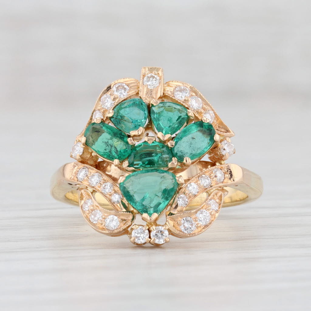 Light Gray 1.68ctw Emerald Diamond Ring 18k Yellow Gold Size 7.5 Gemstone Cocktail