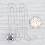 New Amethyst Synthetic White Sapphire Halo Pendant Necklace 10k White Gold 18"
