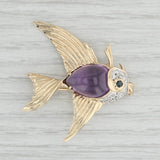 6.80ctw Amethyst Diamond Sapphire Angel Fish Brooch 14k Gold Statement Pin