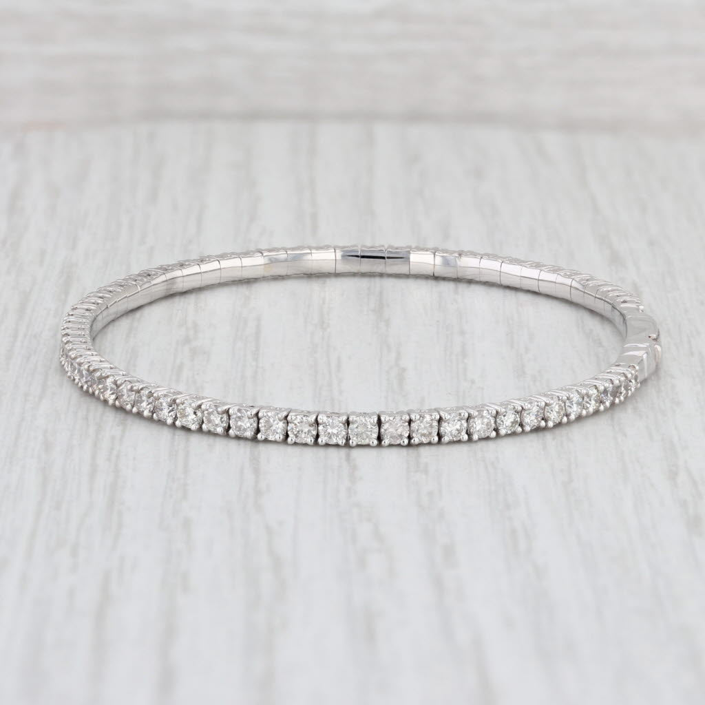 Light Gray New 3ctw Diamond Bangle Bracelet 14k White Gold 6.75" 2.7mm Stackable