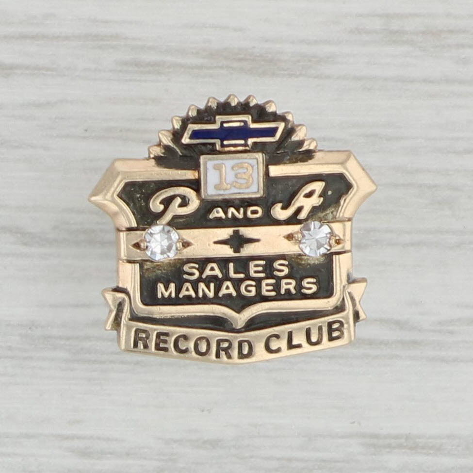 Light Gray Chevrolet Sales Manager Service Pin 10k Gold Diamond Record Club Award Lapel