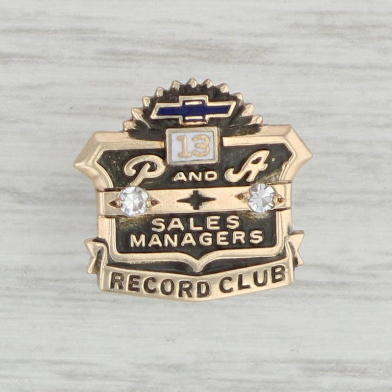 Chevrolet Sales Manager Service Pin 10k Gold Diamond Record Club Award Lapel