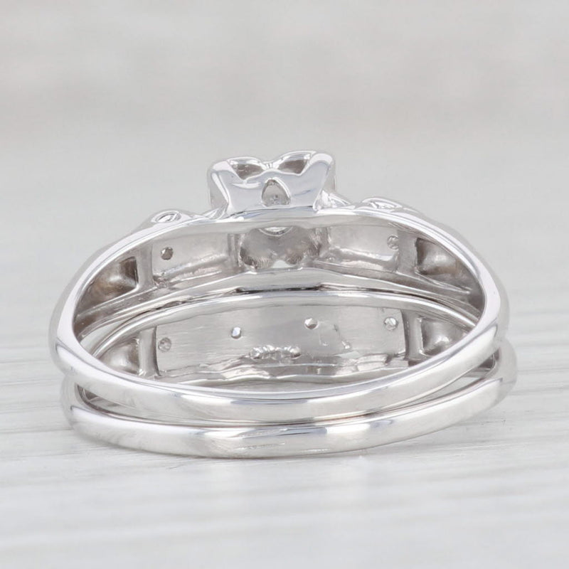 Light Gray 0.11ctw Diamond Engagement Ring Wedding Band Bridal Set 14k White Gold Size 8.5