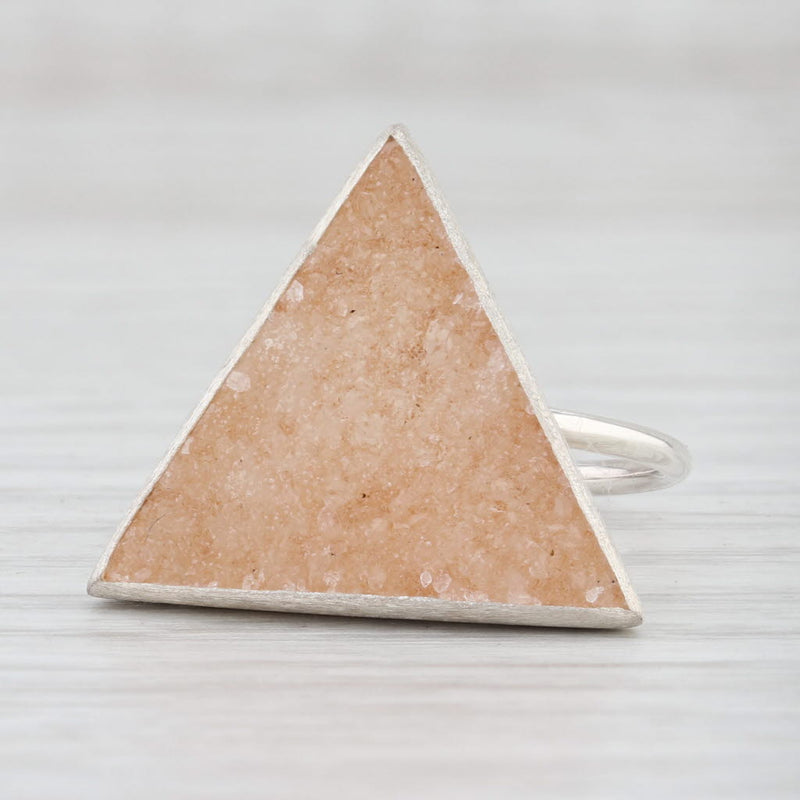 New Nina Nguyen Trio Sand Druzy Quartz Triangle Ring Sterling Silver Size 7.25