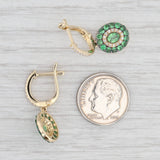 New 1.24ctw Green Garnet Diamond Halo Earrings 14k Yellow Gold Hinged Hoop