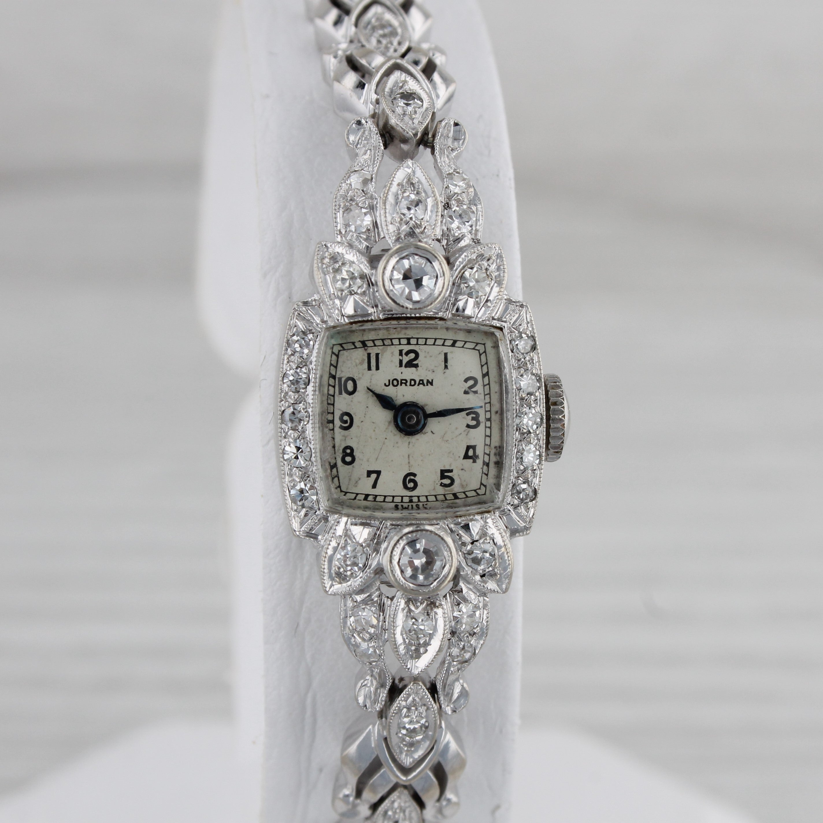 Gray Antique Jordan 14k White Gold Diamond Ladies Bracelet Watch 0.54ctw - Serviced