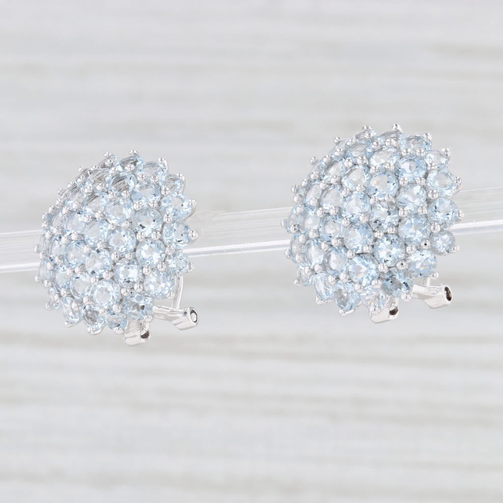 Light Gray 6.25ctw Aquamarine Cluster Button Earrings 14k White Gold Pierced Omega Backs