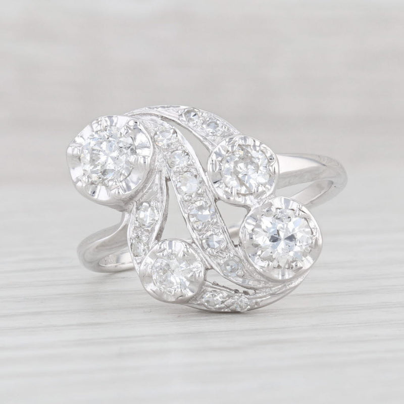 Vintage 1.15ctw Diamond Swirl Ring 14k White Gold Size 9.5 Cocktail