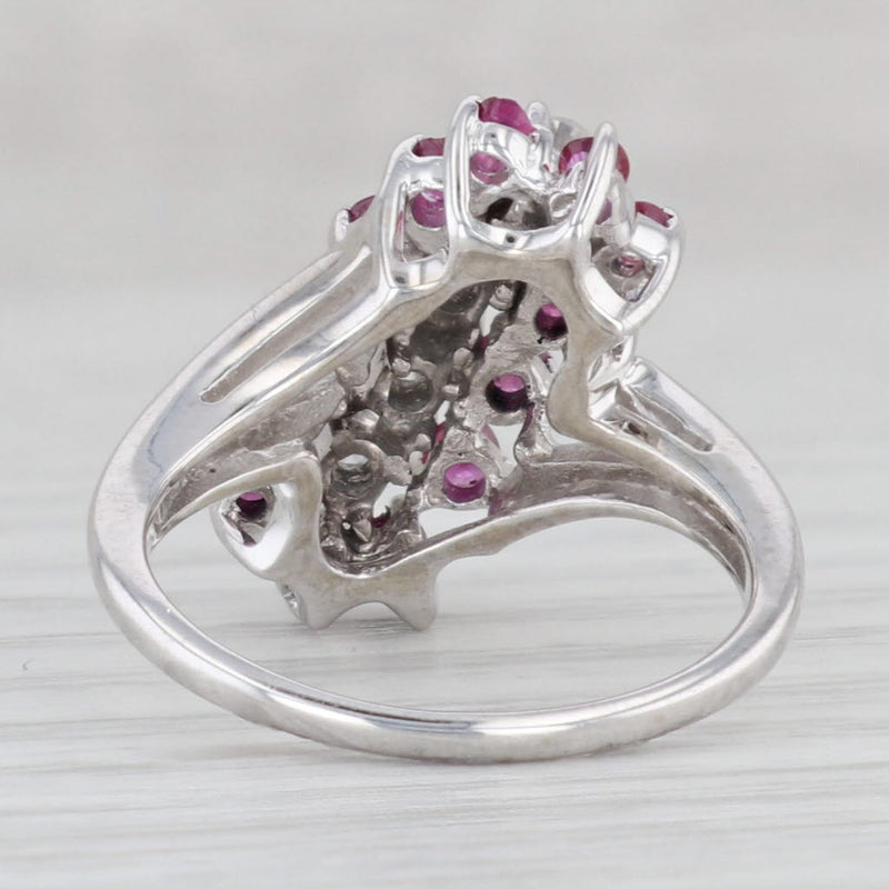 0.64ctw Ruby Diamond Cluster Bypass Ring 14k White Gold Size 6