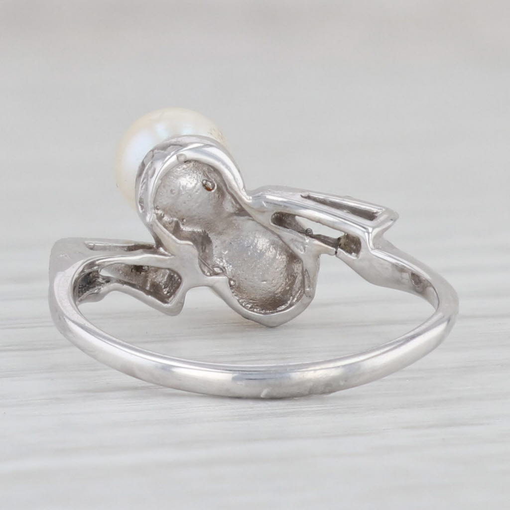 Light Gray Vintage Cultured Pearl Diamond Bypass Ring 10k White Gold Size 5 2-Pearl