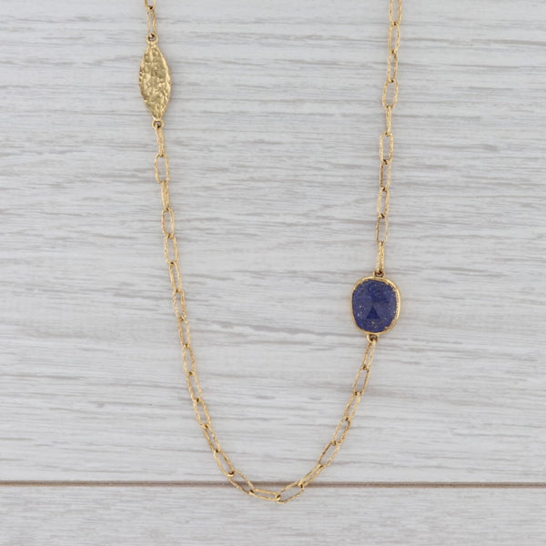 Gray New Nina Nguyen Lapis Lazuli Station Necklace Sterling Gold Vermeil 42" Adjust