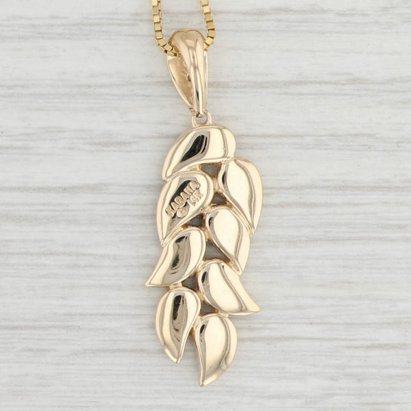 Light Gray Kabana Shell Diamond Leaves Pendant Necklace 14k Gold 17.75" Box Chain