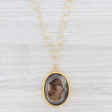 Light Gray New Nina Nguyen Druzy Quartz Agate Pendant Necklace Sterling Silver 22k Gold 21"