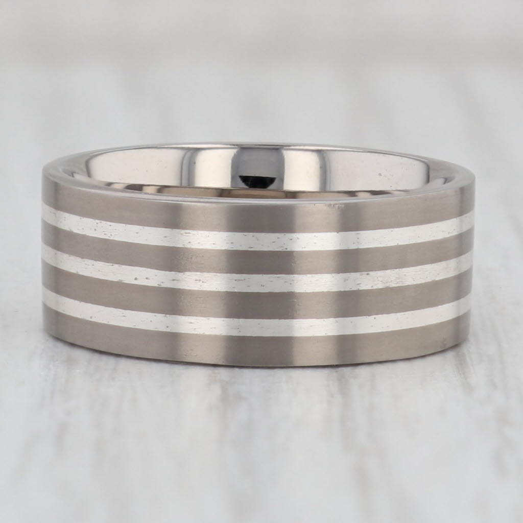 Gray New Men's Titanium Ring Size 7.25 Wedding Band Comfort Fit 2-Toned Striped