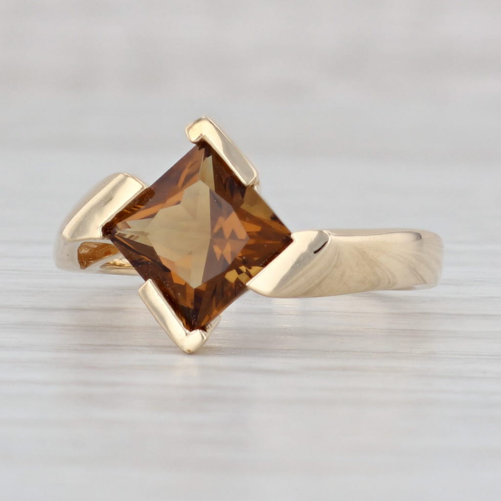 Light Gray 2.30ct Princess Orange Citrine Solitaire Ring 14k Yellow Gold Size 8.25