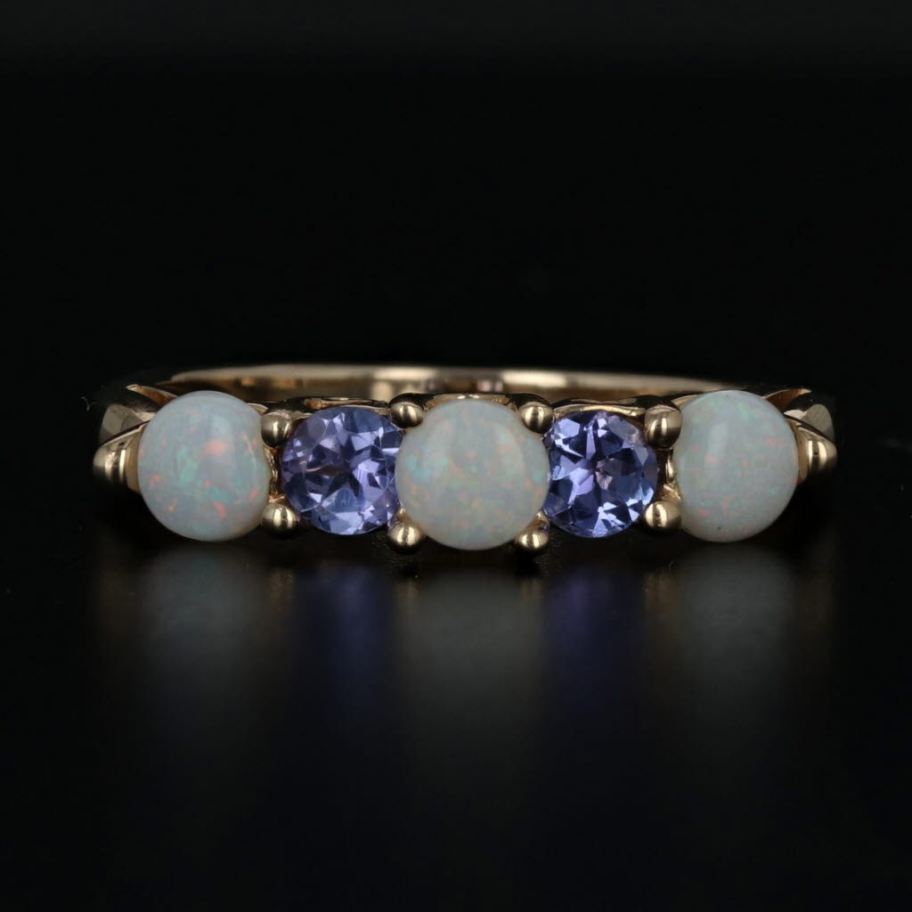 Black Tanzanite Synthetic Opal Ring 14k Yellow Gold Size 7.25 Gemstone Stackable Band